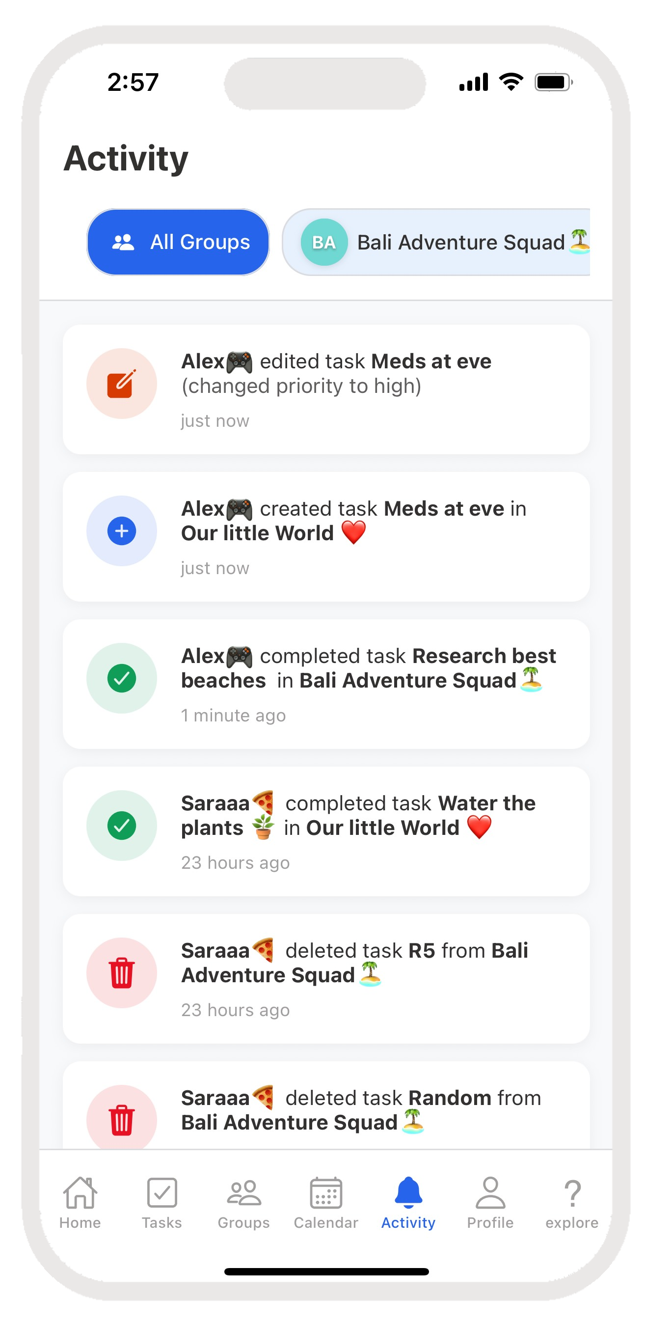 SplitChores Activities Screen