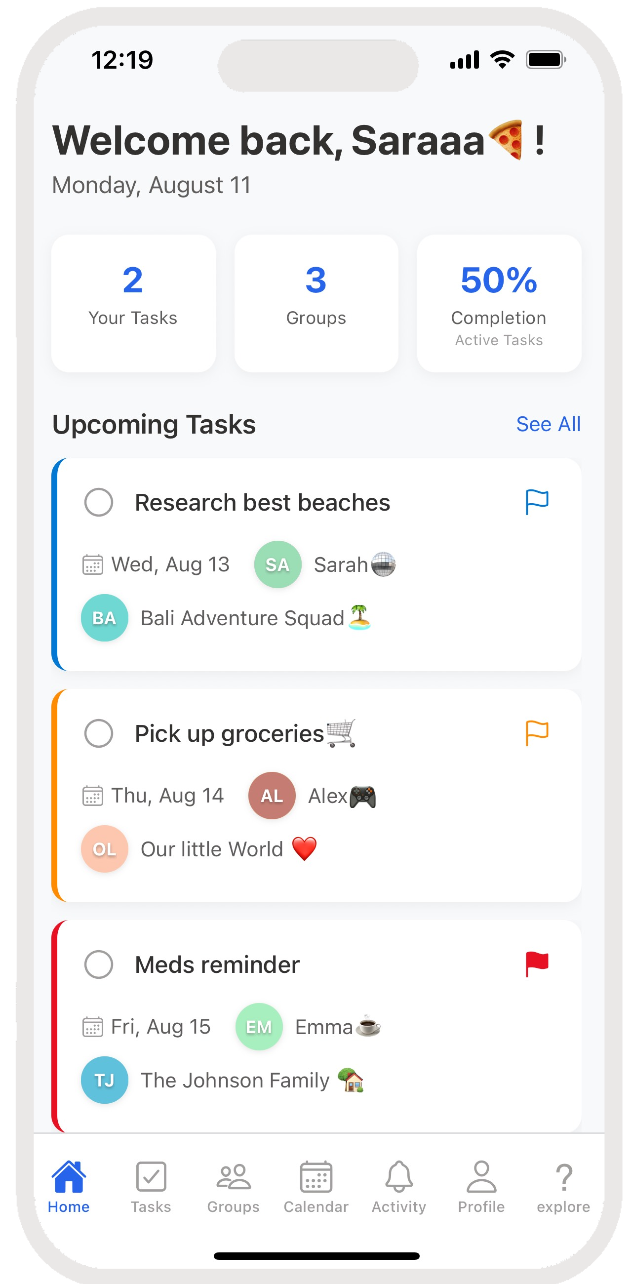 SplitChores Home Dashboard